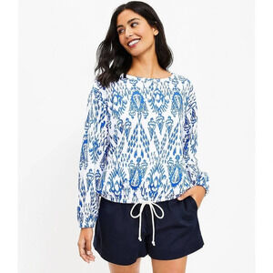 Lou & Grey Ikat Cozy Cotton Terry Drawstring Sweatshirt Size Medium